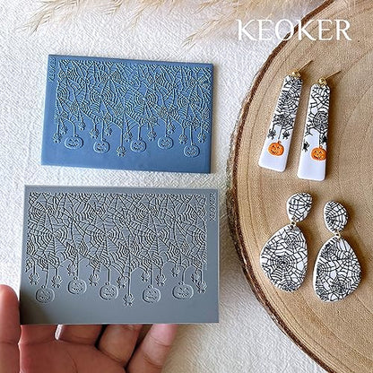 Keoker Polymer Clay Texture Sheets Halloween, Halloween Clay Texture Mat for Making Earrings Jewerly(No. 1-3) - color: Fall polymer clay texture sheets 1-3