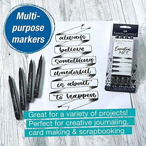 Faber-Castell Pitt Artist Pens Essential Set - 4 Black Markers, Variety of Nibs - style: Essential Art (Black)