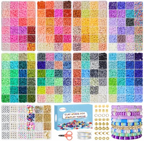 Redtwo 32000 Pcs Clay Beads Bracelet Making Kit, 9 Boxes 192 Colors Friendship Bracelet Kit Flat Polymer Heishi Beads for Jewelry Making, Crafts Gift for Girls Ages 6-12 - color: 192 Colors