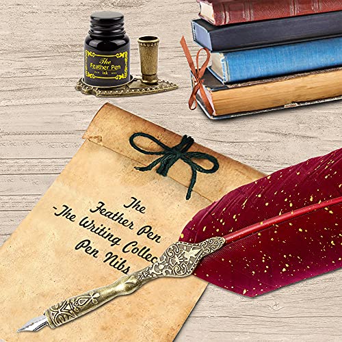 Quill Pen and Ink Set with Wax Seal Stamp - Red Feather Calligraphy Set for Beginners, Antique Dip Pen with 18 Nibs & Stand, Gift Boxed - color: RedFeather