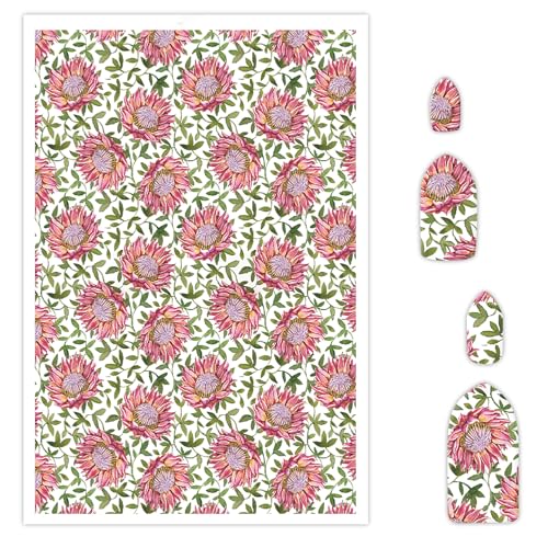 Protea Transfer Paper for Polymer Clay, 10 Pcs Water Transfer Sheets for Polymer Clay, Exquisite Floral Polymer Clay Transfer Paper for DIY Art Jewelry Earrings Necklaces Pendants Decor 5.82X3.93in - color: Protea