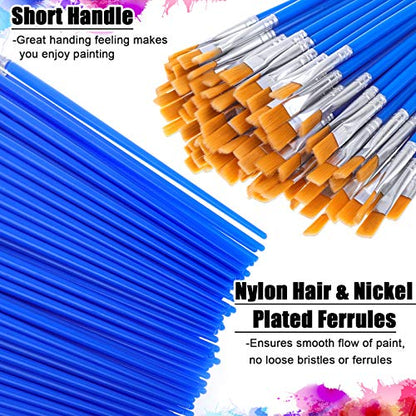 100Pcs Small Paint Brushes Bulk, Anezus Flat Top Acrylic Classroom Brush for Kids Mini Paint Brushes for Touch Up Crafts Detail Painting - style: Flat Paint Brushed