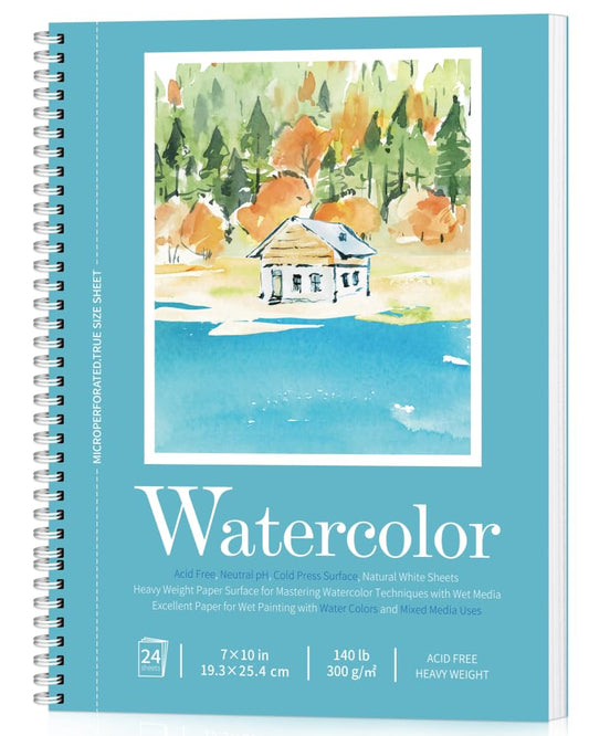 Watercolor Paper Pad, Watercolor Sketchbook 7" x10” 140lb/300gsm, Spiral Bound Water Color Pad Journal and Sketchbook for Adults & Kids, Markers and Art Journaling - size: 7×10inch