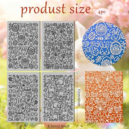 CHGCRAFT 4 Sheets Easter Bunny Clay Texture Mat Easter Basket Pattern Polymer Clay Texture Sheets DIY Tools for Pottery Earring Jewelry Making Stamp Engraving Machines, 3.9x2.6inch - style: Bunny and Basket