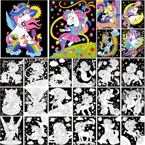 Zhanmai 48 Pack Velvet Coloring Posters Fuzzy Velvet Coloring Posters DIY Crafts for Kids Color Your Own Poster Bulk for Holiday School Home Party Activities(Unicorn) - style: Unicorn