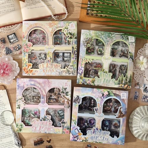 100 Sheets Magic Interstellar Theme Scrapbook Stickers, Transparent Waterproof Journal Stickers for Scrapbooking, Aesthetic Junk Journal Supplies for Bullet Journaling Planners Diary Collage Laptops - color: Season Light Travel