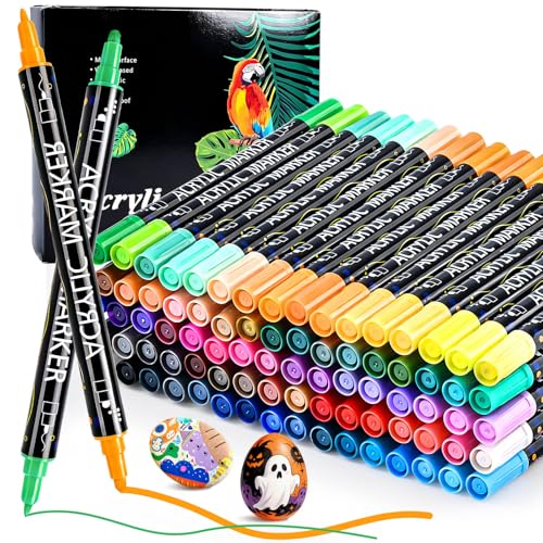 80 Colors Acrylic Paint Markers Set, Dual Tip Acrylic Paint Pens, Fine Tip and Dot Tip Colored Markers Pens for Rock, Stone, Glass, Fabric, Canvas, Christmas Gifts for Teens, Art Painting Supplies Kit - color: 80 Colors 80 Pack_Dual Tip