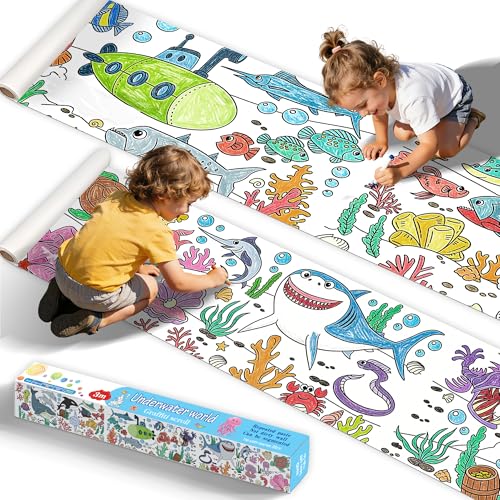 15"x118" Giant Sticky Coloring Paper Roll for Kids - DIY Children's Drawing Roll for Tablecloth & Wall Decor, Animal Themed Giant Sticky Coloring Paper Roll for Kids, Childrens Drawing Rolls - color: Underwater World