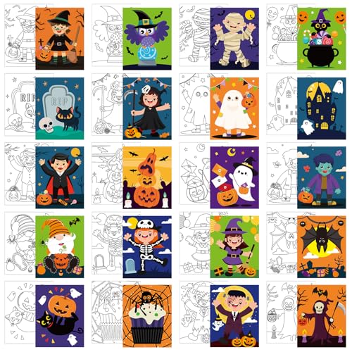 Sherr 20 Pcs Stretched Pre Drawn Canvas Afro Queen Black Art for Painting for Adults Outline Pre Drawn Stretched Cotton Canvas to Paint Party Set, 8 x 10''(Halloween) - style: Halloween
