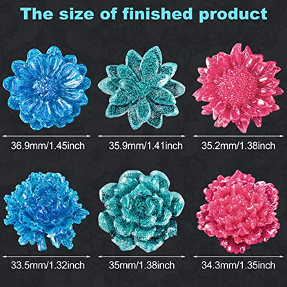 6pcs Mini Mirror Flower Resin Mold, PAGOW Silicone 3D Flower Crystal DIY Casting Molds, for Earring, Jewelry Pendants Making Tool（6 Different Size） - size: 6 PCS