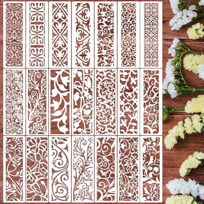 Floral Stencils for Crafts Reusable Texture Stencils Background Stencil Leaf Swirl Templates for Painting on Wood Furniture Card Canvas - style: Floral 02