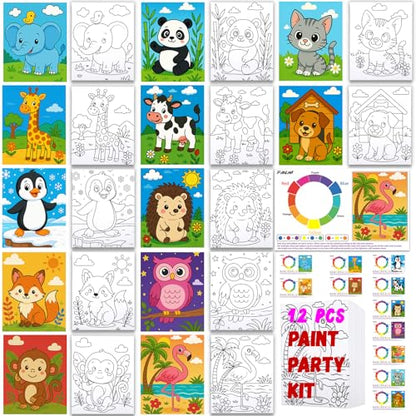 12Pcs Pre Drawn Canvas Boards for Painting Set 8x10 Animal Sip and Painting Kit for Family & Friends Kids Beginner Canvas Art Supplies for Parent-Child Bonding, Party Favors & Creative Fun - style: Cute Animal