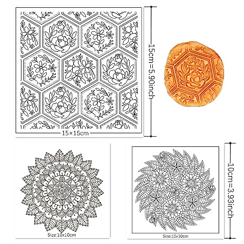 Premium Silicone Texture Stamp Sheets for Polymer Clay Jewelry and Clay Earrings - Set of 3 Floral and Unique Patterns - Easy to Use and Clean (Group 4) - color: Group 4