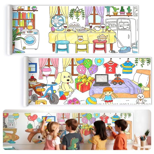 118" x 15" Giant Sticky Coloring Paper Roll for Kids Ages 4-8, Perforated for Easy Tearing Drawing Rolls, DIY Sticky Coloring Paper Roll for Kids Ages 4-8, Home-Themed Drawing Rolls - color: Daily Necessities