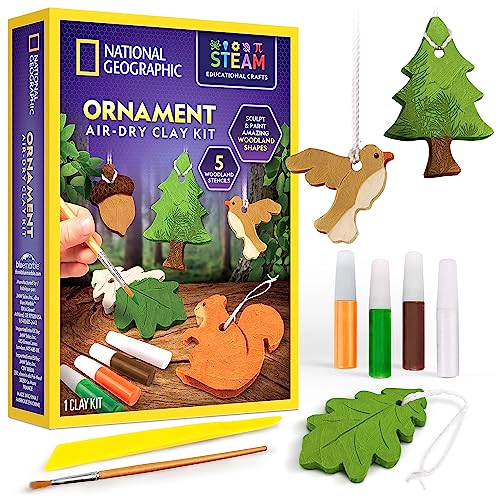 National Geographic Kids Ornament Air Dry Modelling Clay - Self Hardening Clay with Stencils and Tools | STEM Activity Gifts for 8+ Year Old Boys and Girls - color: Ng Air-dry Clay Ornaments