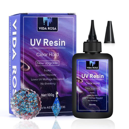 UV Resin 100g- VIDA ROSA RESIN Crystal Clear Hard Ultraviolet Curing Epoxy Resin For Jewellry Making Art Pendants, Earrings, Necklaces, Bracelets, Nail Art Accessories - color: 100g