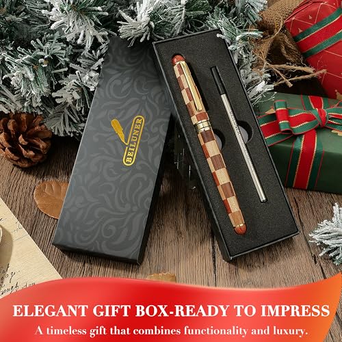 BEILUNER Luxury Wood Ballpoint Pen Writing Set, Chess Style - Elegant Fancy Nice Gift Pen Set for Signature Executive Business Office Supplies - Gift Boxed with Extra Refills (Black) - color: Chess