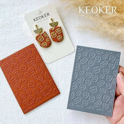 Keoker Polymer Clay Texture Sheets Halloween, Halloween Clay Texture Mat for Making Earrings Jewerly(No. 1-3) - color: Fall polymer clay texture sheets 1-3