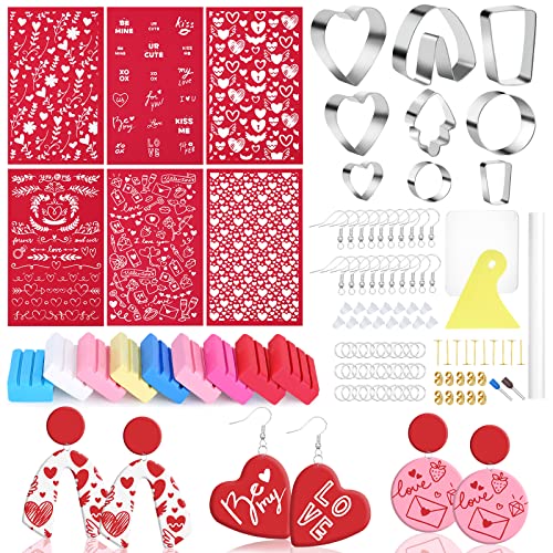 Rumia 114Pcs Polymer Clay Earring Making Kit: 6 Stencils, 9 Colors & Shapes, Tools & Accessories - Valentine's Day Gift
