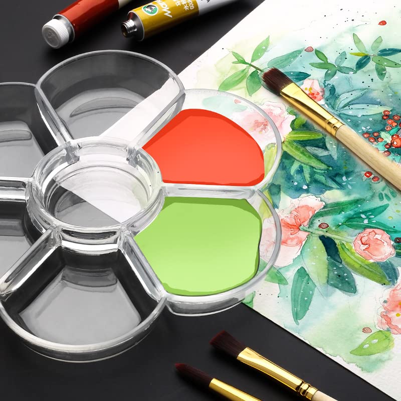 Petal Plastic Palette Painting Dish 7 Well Flower Paint Tray Watercolor Painting Mixing Palette for Oil Acrylic Watercolor Gouache,Easy Wash, Paint Palette (Transparent) - color: Transparent