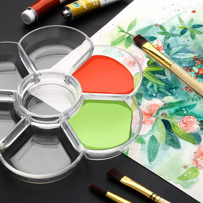 Petal Plastic Palette Painting Dish 7 Well Flower Paint Tray Watercolor Painting Mixing Palette for Oil Acrylic Watercolor Gouache,Easy Wash, Paint Palette (Transparent) - color: Transparent
