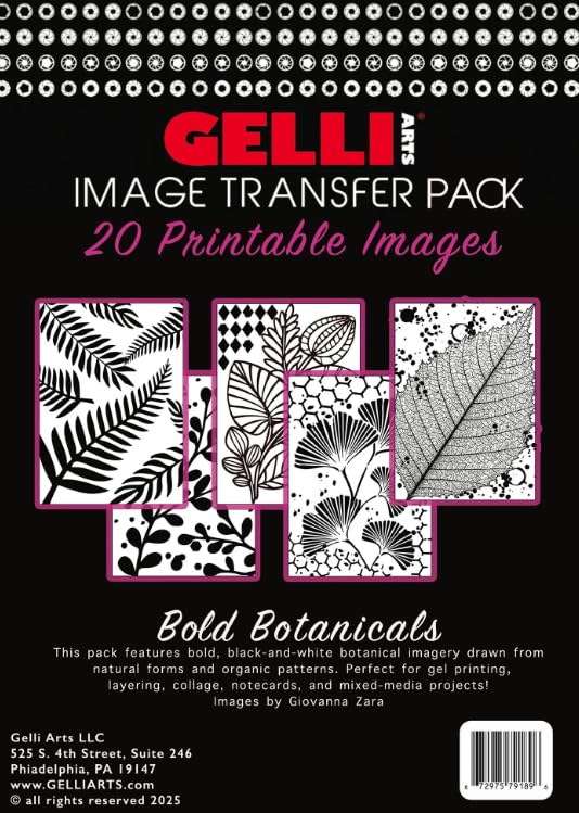 Gelli Arts Image Transfer Printables Pack – Collage Art & Texture Sheets for Gel Printing, Mixed Media, Scrapbooking, Card Making & DIY Crafts – 30 Printable 8x10 Images – Bold Botanicals - color: Image Transfer Printables - Bold Botanicals
