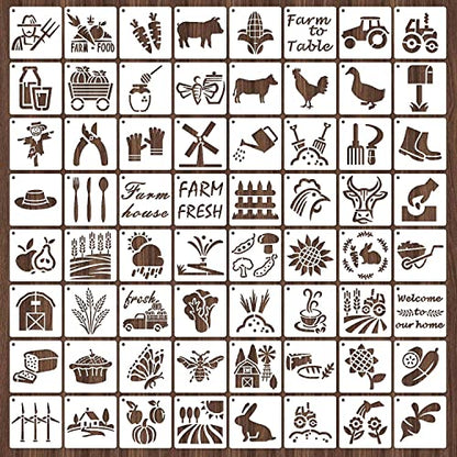 64 Pieces Stencils for Painting, Small Reusable Farmhouse Stencil, Art Craft Template for Painting on Wood, Wall, Fabric, Rock, Chalkboard, Sign, DIY Art Scrapbook Projects(Farm) - style: Farm