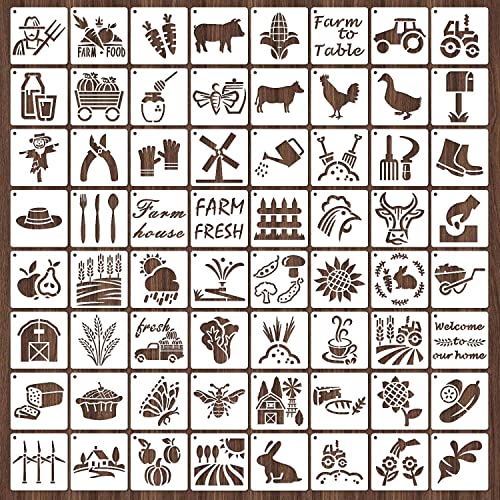 64 Pieces Stencils for Painting, Small Reusable Farmhouse Stencil, Art Craft Template for Painting on Wood, Wall, Fabric, Rock, Chalkboard, Sign, DIY Art Scrapbook Projects(Farm) - style: Farm