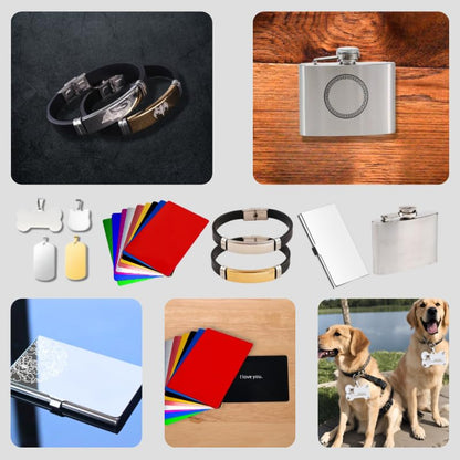 Mroy mio 135 PCS Laser Engraving Material Kit, 27 Kinds Laser Engraver Blanks for Laser Crafting, Includes Wood, Acrylic, Fabric, Rock, PU Leather, Diatom Mud Materials