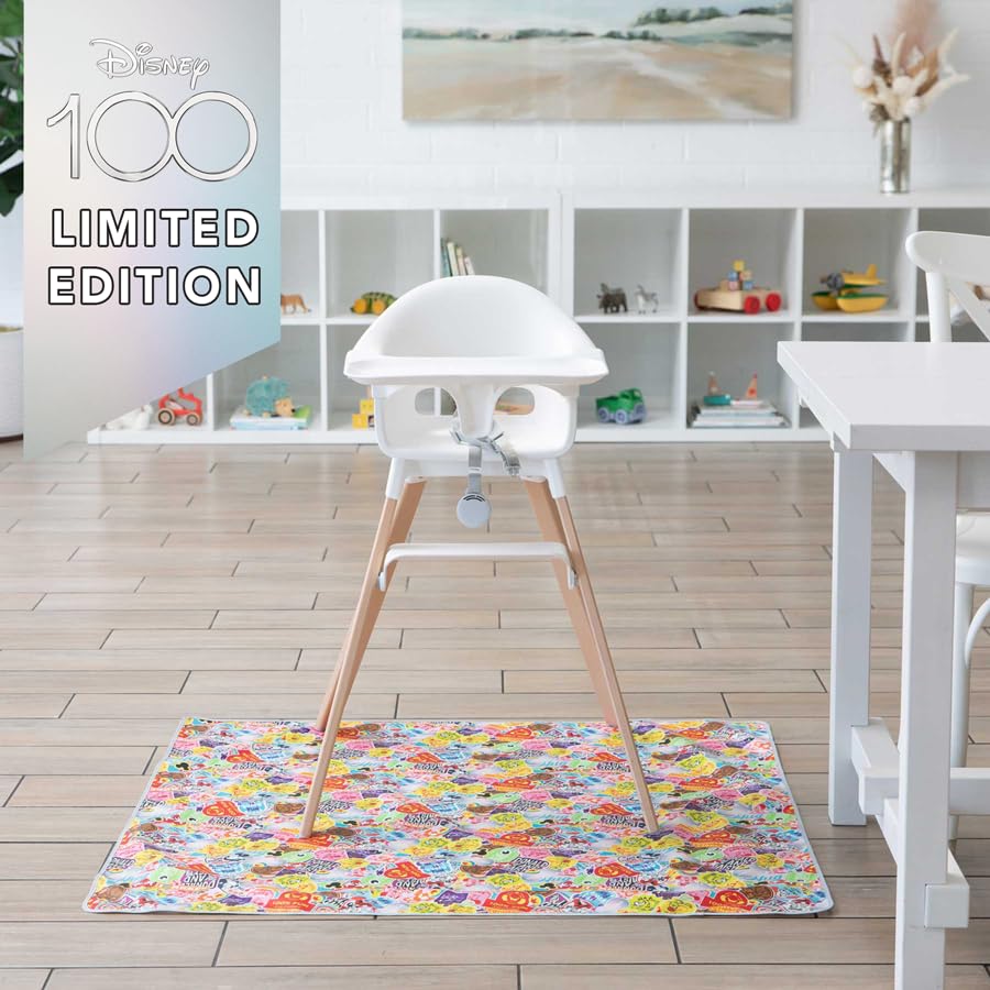 Bumkins Disney Baby Splat Mat for Under High Chair, Babies Toddlers Eating Mess Mat, Waterproof Reusable Cloth for Arts and Crafts, Play Mat for Kids, Fabric 42inx42in, 100 Years of Fun - color: D1 100 Happy Faces