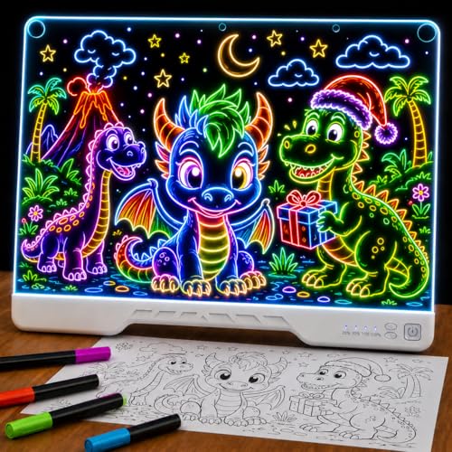 Upgraded 16” LED Drawing Board – Rechargeable, 7 Colors, 10 Light Modes, Adjustable Brightness – Acrylic Light Board for Tracing with Stand, Markers and Full Kit – Birthday Gift Set (White) - color: White