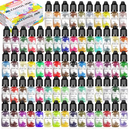 Alcohol Ink Set – 70 Bottles Vibrant Colors High Concentrated Alcohol-Based Ink, Concentrated Epoxy Resin Paint Colour Dye, Great for Resin Petri Dish, Painting, Coaster,，10ml Each
