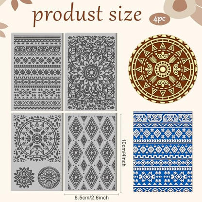 4 Sheets Bohemian Pattern Clay Texture Mat Mandala Polymer Clay Texture Sheets DIY Tools for Pottery Earring Jewelry Making Stamp Engraving Machines, 3.9x2.6inch - style: Bohemian Pattern