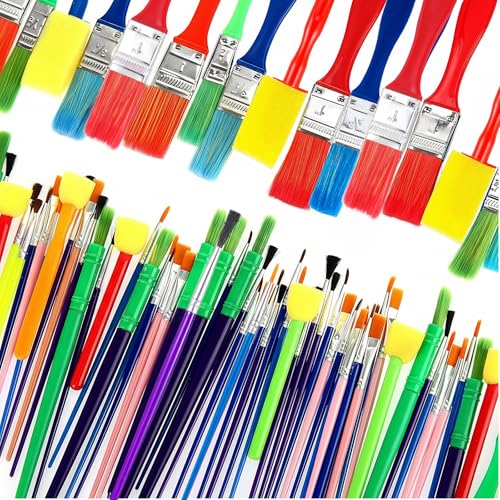 105 Pcs Assorted Paint Brushes Bulk Set for Acrylic, Watercolor Oil Painting, Easy to Clean Hold, Round Flat Brushes with Sponge Brushes, Great for Artists, Beginners Crafters