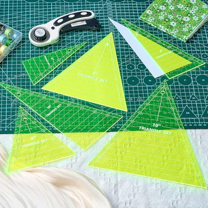 Kigley 3 Set Tall Triangle Rulers for Quilting 6 8 10 Inch Wedge Triangle & Wing Quilting Rulers and Templates Acrylic Quilt Templates for Sewing Layer Cake Patchwork Cutting Pattern DIY Craft (Green) - color: Green