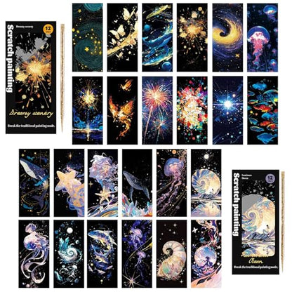 Animal Scratch Off Bookmarks - 24 Pack Rainbow Magic Reveal Bookmark Set for Readers. 6 x 2.7inch DIY Art Craft Kit, Unique Gifts, Book Lovers, Fun Party Favor, Calming Activity - style: Animal Bookmark I