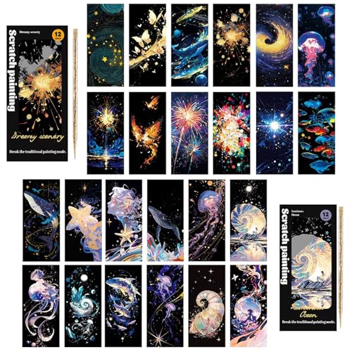 Animal Scratch Off Bookmarks - 24 Pack Rainbow Magic Reveal Bookmark Set for Readers. 6 x 2.7inch DIY Art Craft Kit, Unique Gifts, Book Lovers, Fun Party Favor, Calming Activity - style: Animal Bookmark I
