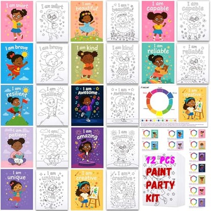 12Pcs Pre Drawn Canvas for Painting Kids 8x10 Black Girl Sip and Painting Kit for Kids Family & Friends Beginner Canvas Art Supplies Party Favors Activities Gifts for Kids Inspirational Art Set - style: Inspirational Girl