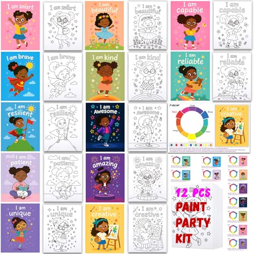 12Pcs Pre Drawn Canvas for Painting Kids 8x10 Black Girl Sip and Painting Kit for Kids Family & Friends Beginner Canvas Art Supplies Party Favors Activities Gifts for Kids Inspirational Art Set - style: Inspirational Girl