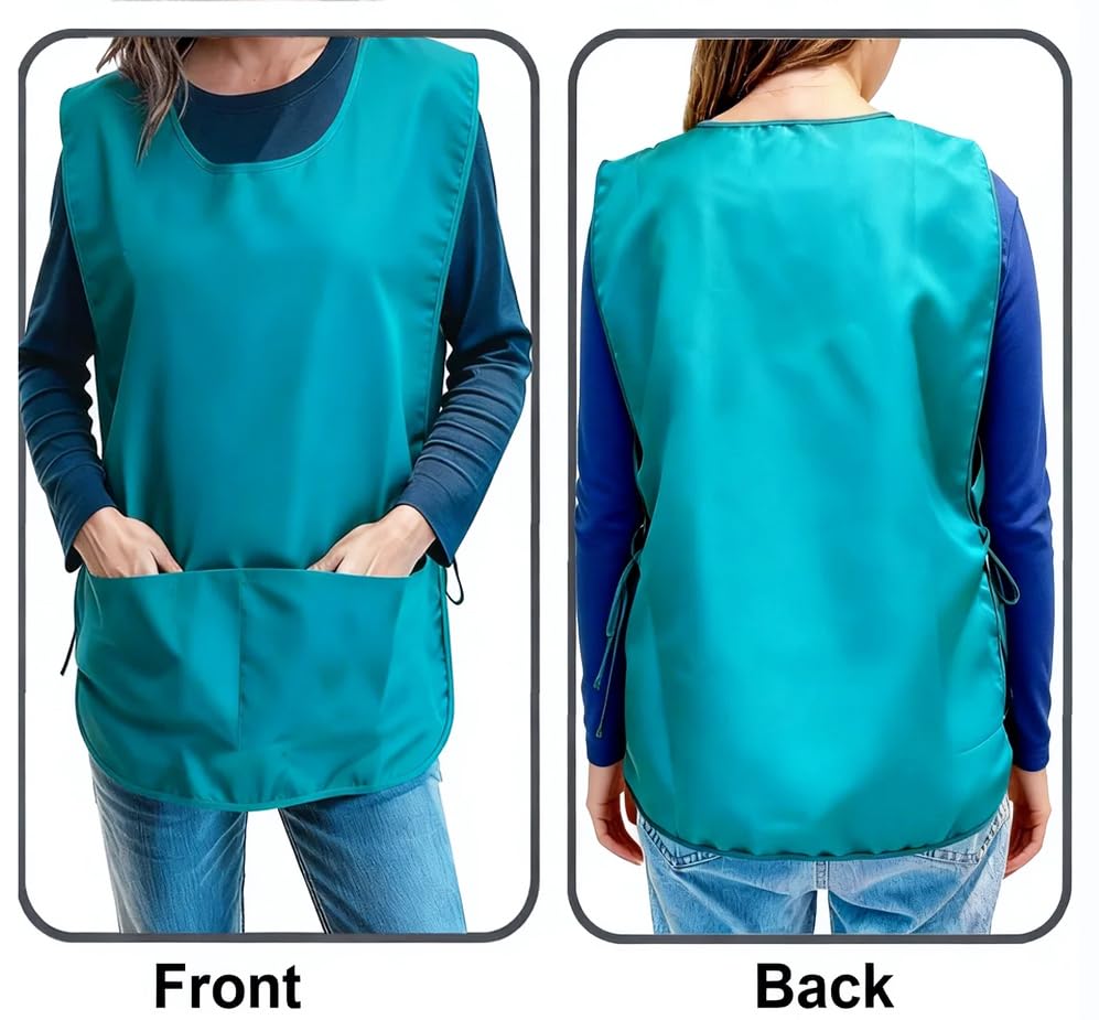 Large Smock Cobbler Apron for Men & Women, Adjustable Side Ties & 2 Pockets - color: Teal