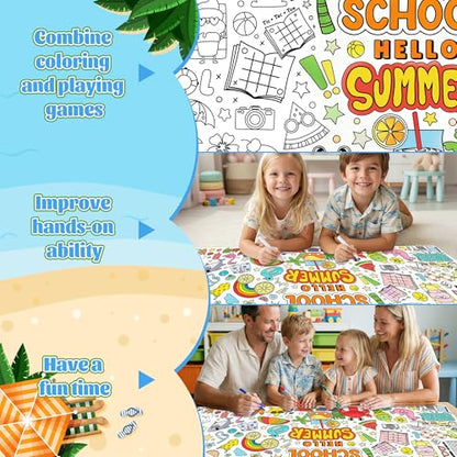 Jumbo End of School Year Coloring Activity Poster - Summer Fun Games DIY Drawing Color-in Paper 55.1 x 23.6 Inch Blank Doodle Art Banner, Home School Educational Event Party Supplies - style: End of School Year (including mini-games)