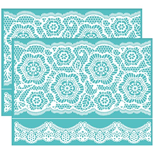 OLYCRAFT 2Pcs Self Adhesive Printing Stencil Floral Pattern Silk Screen Printing Stencil Flower Lace Reusable Mesh Stencils for DIY Home Decor T-Shirt Pillow Fabric Bags 8.7x11 Inch - color: Lace