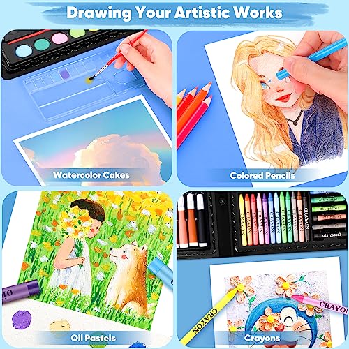 iBayam Art Supplies, 149-Pack Drawing Kit Painting Art Set Art Kits Gifts Box, Arts and Crafts for Kids Girls Boys Adult Artist, with Coloring Book, Crayons, Pastels, Pencils, Watercolor Pens & Cakes - color: Black