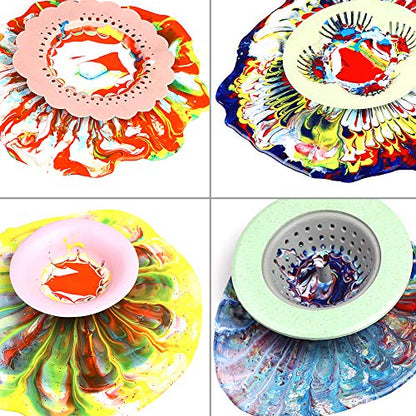 Acrylic Pouring Strainers, Flow Painting Tools Christmas DIY Kits Drawing Sets Flower Strainers Plastic Silicone Drain Basket Unique Pattern Train Art Supplies-5 P