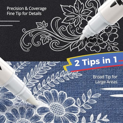 Fabric Markers Permanent for Clothes Dual Tip, Paint Pens for T-Shirt Drawing, Laundry Proof, Quick Dry, Suitable for Denim Canvas Shoes Fabric Crafts, 2 Pack (Black+White)