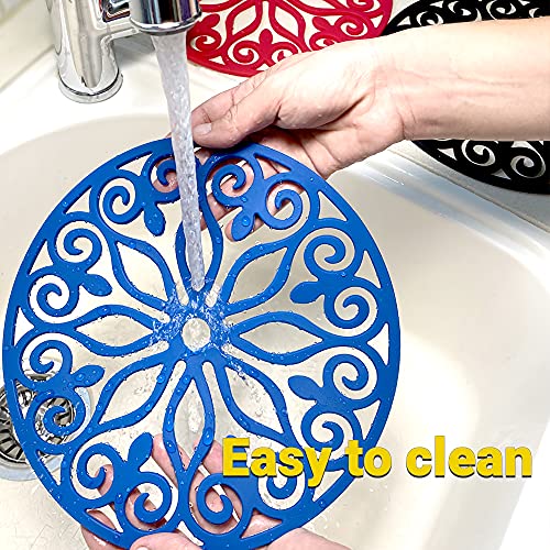 3 Set Silicone Trivet Mats with 1 Extra Large Included | Intricately Carved Insulated Flexible Durable Non Slip Thick Round Premium Trivets for Hot pots and Pans | Mint Green - color: Green Mint