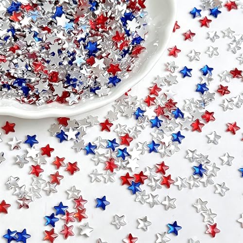 300Pcs Red White Blue Star Nail Rhinestones 4th of July Nail Charms and Gems Flat Back Independence Day Patriotic Star Nail Art Charms Shiny Stars Nail Nail Jewelry for Women Holiday Nail Supplies - color: blue