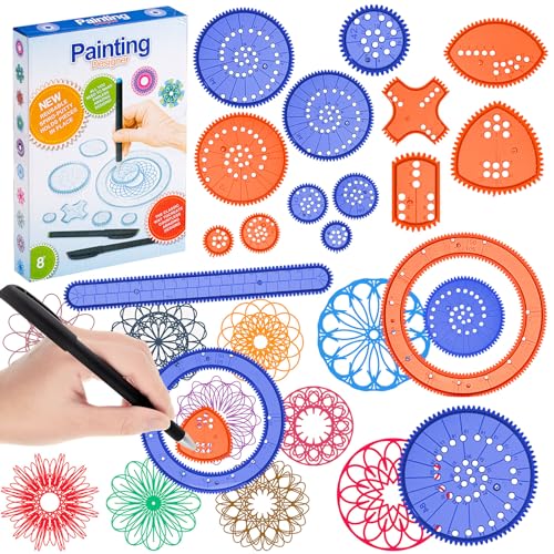 Chivao Spiral Art Kit Circle Stencils Drawing Tool Gear Geometric Ruler Circle Template Drawing Kit Plastic Spiral Curve Stencils with Pens Paper for Back to School Gifts DIY Crafts Sketch(Elegant) - style: Elegant