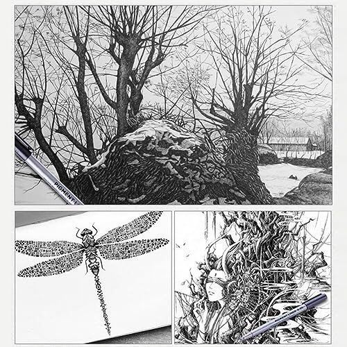 Precision Micro-Line Pens, Set of 9 Size Black Micro-Pen Fineliner Ink Pens, Quick Drying Ink Waterproof Archival Ink Multiliner Pens for Artist Illustration, Sketching, Technical Drawing, Calligraphy