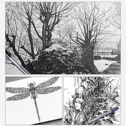 Precision Micro-Line Pens, Set of 9 Size Black Micro-Pen Fineliner Ink Pens, Quick Drying Ink Waterproof Archival Ink Multiliner Pens for Artist Illustration, Sketching, Technical Drawing, Calligraphy